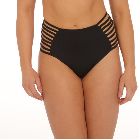 black strappy high waisted bikini bottom nwt - Picture 1 of 6